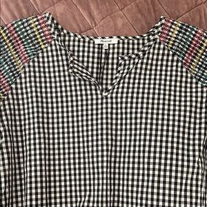 Madewell Black and White Gingham Blouse with Multicolor Accents